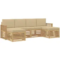 vidaXL Ensemble de canapés d'extérieur , 5 pièces, blanc et beige, 249 x 122,5 x 73 cm