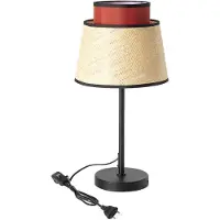 Alpinaluz Lampe de table en métal et rotin, lampe de table noire avec double abat-jour naturel et rouge, lampe de chevet E27 pour chambre à coucher et