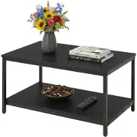 Relaxdays Table basse , avec tablette, aggloméré et métal, espace de rangement, H x l x P : 42 x 80 x 50 cm, table de salon, noir