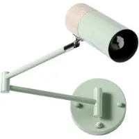 Alpinaluz Applique murale ALBA verte avec détail en bois, bras orientable et interrupteur, lampe de lecture avec douille E27 pour chambre à coucher, tête de lit et salon