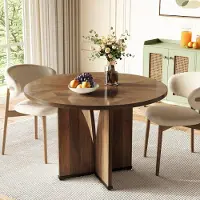 Little Trees LITTLE TREE Table de salle à manger ronde 100 cm, pour 4 personnes, table de cuisine rustique avec un piètement en X très stable, table de salle à manger de style cottage, marron foncé