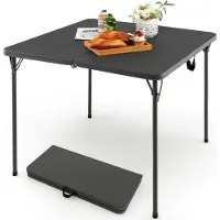 Costway Table pliante carrée, Table de camping pliante pour 4 personnes, Table de jardin avec plateau HDPE & poignée, Table de balcon portable Gris