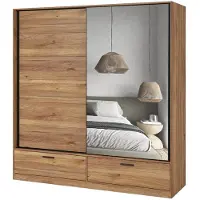 Meublorama Armoire EOS 2 portes coulissantes avec miroir chêne clair 180 cm