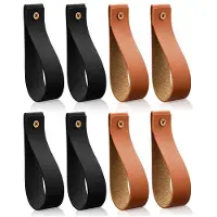 Tlily 8 PièCes en Cuir PU Crochets Muraux Sangles de Suspension Murale en Cuir PU Support de Tringle à Rideau Porte-Serviettes pour Mur Simili Cuir Sangle