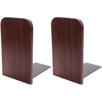 Typecat Lot de 2 serre-livres en bois avec base en métal, support de livre robuste en noyer noir
