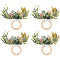 Tlily Lot de 4 Ronds de Serviette Double Rose, Ronds de Serviette Fleur Rose avec Baies et Feuilles Vertes Porte-Anneaux de Serviette Faits à la Main