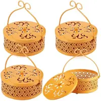 Typecat 4 Porte-Bobines Anti-Moustiques, Porte-Bobines D'Encens Ronds Rétro Portables en Métal à Suspendre avec Poignée, Jaune