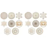 Tlily 16 Paquets 14cm Panneau Mural En Bois Fleur de Vie Forme Tapis de Tasse Bois Art Mural Bricolage Tapis de Tasse Géométrie de Fabrication Artisanale