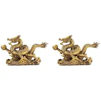 Torribaly 2X Statue de Dragon Feng Shui Chinois en Laiton, Sculpture, Ornements de Table pour la Maison et le Bureau, pour la Richesse et le Succès, Cadeaux