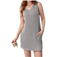 Tlily Robe D'Été Sans Manches à Col en V Gris Clair L