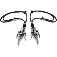 Tlily 2X Alliage Cuir Pendentif Collier Dragon Griffe Gothique Reglable 16-26 Pouce Chaine Homme,Femme Argent Noir Couleur