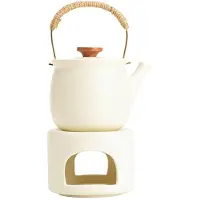 Typecat Théière Jaune Crème, Ensemble de Théière, Poêle, Bougie Chauffante, Thé Chaud en Céramique, Thé Chaud Torréfié