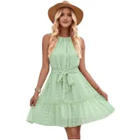 Tlily Robe Dos Nu Sans Manches à Volants Vert L