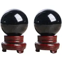 Torribaly 2X 80MM Noir Naturel Sphère Grosse Boule de Cristal Pierre de Guérison Avec Base