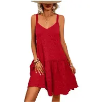 Typecat Robe D'Été Courte Sans Manches pour Femme, Style Trapèze, Décontractée et Mignonne, Idéale pour L'Été Rouge M