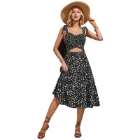 Tlily Robe D'Été Décontractée à Col en V Noire L