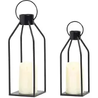 Melitt Lanterne Bougie 2 Set Lanternes DéCoratives Noires IntéRieur ExtéRieur DéCoration D'IntéRieur avec LED Scintillante NoëL Halloween Cadeau