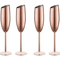 Tlily Ensemble de 4 Flûtes Une Vin en Acier Inoxydable ûrChampagne, Verres en Ou Rose Incassables, Incassables