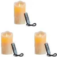 Melitt 3X Bougies LED, Bougies Sans Flamme Scintillantes, Bougie Rechargeable, Bougies en Cire Véritable avec Télécommande, 15 cm