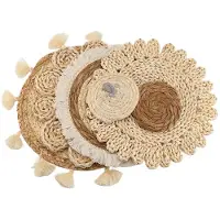 Typecat 6 PièCes Boho Mur Panier DéCor Ensemble Tissé Rotin Plat Paniers Tenture Murale DéCor à la Main Glands Fleur Paniers Muraux DéCor