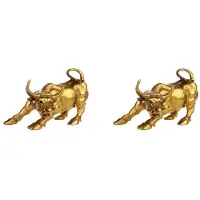 Wella 2X Statue de Taureau En Laiton Feng Shui Fortune, Sculpture Décoration de la Maison Taureau En Cuivre Doré Représente la Bonne Chance de Carrière