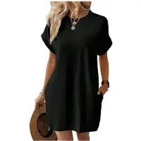 Wella Robes D'Été pour Femmes - Mode 2025 - -Robe à Manches Courtes - Noir - S