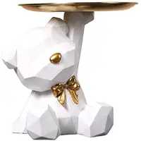 Melitt Plateau de Rangement Statue Porte-CléS Figurine, Bijoux Boucles D'Oreilles Plateau de Rouges à LèVres, Statues D'Ours avec Plat, Sculptures Bol à