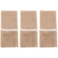 Melitt 60 Pièces Séries Pays Table de Mariage Argenterie Titulaire Toile de Jute Naturelle Couverts Poches Fourche Poches Rustique Décoration de Mariage