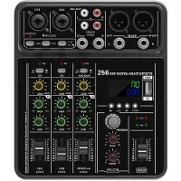 Jojomino Mixeur Audio 4 Canaux, Alimentation Fantôme 48 V, USB, Console de Mixage DJ pour Karaoké