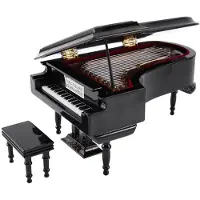 Melitt Kit de Modèle de Piano À Queue Miniature Instrument de Musique avec Chaise, pour DéCoration de Bureau À Domicile (Noir, Sans Musique) Grand