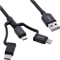 InLine 31415S Câble USB 3 en 1, Micro-USB, Lightning, USB Typ-C, noir/alu, 1,5m