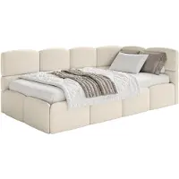 Selsey Cloudy - Lit d'adolescent 90x200 cm, côté droit avec housse en bouclette, beige clair