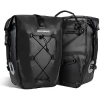 RockBros - Lot de 2 sacoches de porte-bagages 100 % imperméables pour vélo, 25-32 L, avec poignée de transport, noir