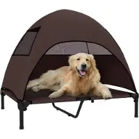Youjia Lit pour chien d'extérieur avec auvent, lit surélevé pour grands chiens, 91 x 76 x 90 cm, couleur café