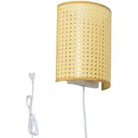 Alpinaluz Applique Murale SUKI En Rotin Beige Avec Prise Et Interrupteur, Lampe Murale Bohššme E27 Pour Chambre, Salon Et Couloir