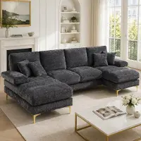 SUCCESS COURIER Grand canapé modulable moderne en chenille, en forme de U, avec deux sièges inclinables, idéal pour le salon, la chambre, le bureau, un appartement ou une villa près de la cheminée, bleu