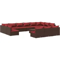 Syfax Salon de jardin 14 pcs avec coussins Marron Résine tressée