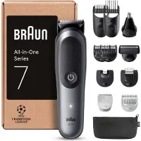 Braun All-in-One Series 7, 12-in-1 Groomingset, ProBlade, Tondeuse nez, AutoSense, Rasoir électrique pour hommes, Rasoir corps, Tondeuse barbe et cheveux, Batterie 120 min, AIO7545, Gris