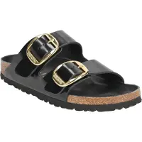 Birkenstock pour femme. 1021476 Sandales en Cuir Arizona Big Buckle (Coupe Étroite) noir (42), Plat, Aucun, Casuel