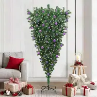 vidaXL Simple sapin de Noël artificiel renversé pré-éclairé avec set de boules - Sapins de Noël artificiels FR9270178 2parcel