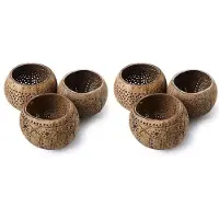 Melitt Bougeoirs en Bois de Noix de (Lot de 6) avec Bougies Chauffe-Plat Parfumées à la Noix de - Boho Decor, Bougeoirs Votifs