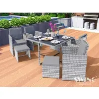 Swing&Harmonie Poly rotin Ensemble de meubles de jardin table à manger Lounge 9 pièces Set 1x table + 4x chaises + 4x tabourets - gris