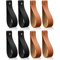 Typecat Lot de 8 crochets muraux en cuir PU avec sangles de suspension pour tringle à rideau et serviette