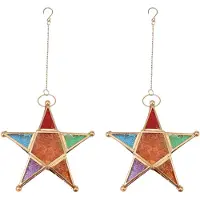 Melitt 2X Bougeoir de Lampe À Thé Votive D'Étoiles en Verre Multicolore Lanterne D'Éclairage Suspendue Décoration