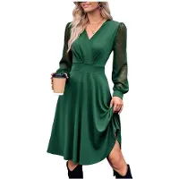 Tlily Robe Courte Froncée à Col en V pour Femme Vert S
