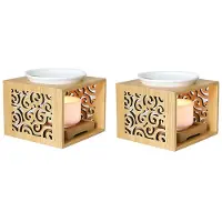 Wella 2X Lampe à Parfum Creuse En Bambou En Bois, Four à Mazout, Brûleur D'Arôme, Bougeoir élégant et Attrayant, Décoration de Bureau à Domicile