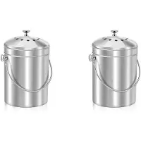 Torribaly 2X Seau à Compost pour Comptoir de Cuisine, Bac à Compost en Acier Inoxydable de 1,3 Gallons pour L'Intérieur avec Couvercle, Seau à Déchets