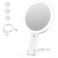 INF Miroir de Maquillage LED avec Support Ours - Grossissement 30x, Portable & Rechargeable White