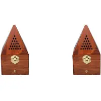 Wella 2X BoîTe en Bois D'Agar en Bois de Santal BrûLeur D'Encens BrûLeur D'AromathéRapie Antique BoîTe D'Encens Creuse Pyramide CréAtive