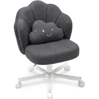 COMHOMA Chaise de bureau , chaise de maquillage à roulettes avec double dossier et coussin en forme de nuage, chaise pivotante réglable en hauteur, lin, gris